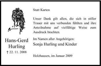 Traueranzeige von Hans-Gerd Hurling von KREISZEITUNG SYKE