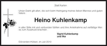 Traueranzeige von Heino Kuhlenkamp von KREISZEITUNG SYKE