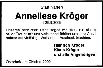 Traueranzeige von Anneliese Kröger von KREISZEITUNG SYKE