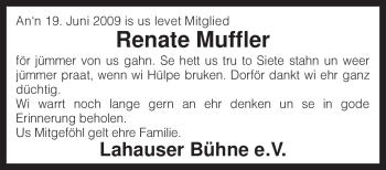 Traueranzeige von Renate Muffler von KREISZEITUNG SYKE