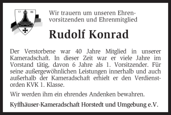 Traueranzeige von Rudolf Konrad von KREISZEITUNG SYKE