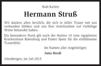 Traueranzeige von Hermann Struß von KRZ