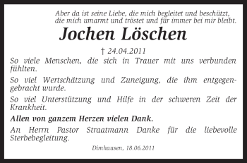 Traueranzeige von Jochen Löschen von KREISZEITUNG SYKE