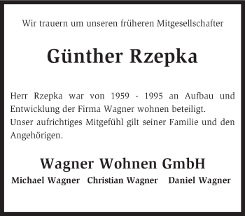 Traueranzeige von Günther Rzepka von KRZ