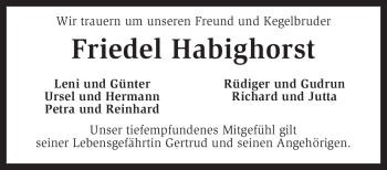 Traueranzeige von Friedel Habighorst von KREISZEITUNG SYKE