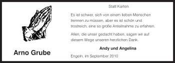 Traueranzeige von Arno Grube von KREISZEITUNG SYKE