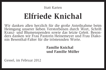 Traueranzeige von Elfriede Knichal von KREISZEITUNG SYKE