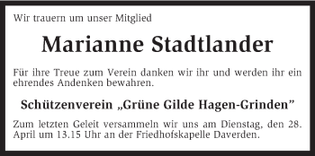 Traueranzeige von Marianne Stadtlander von KRZ