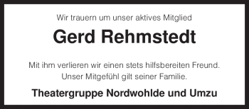 Traueranzeige von Gerd Rehmstedt von KREISZEITUNG SYKE