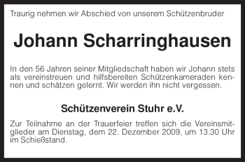 Traueranzeige von Johann Scharringhausen von KREISZEITUNG SYKE