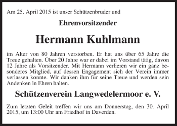 Traueranzeige von Hermann Kuhlmann von KRZ