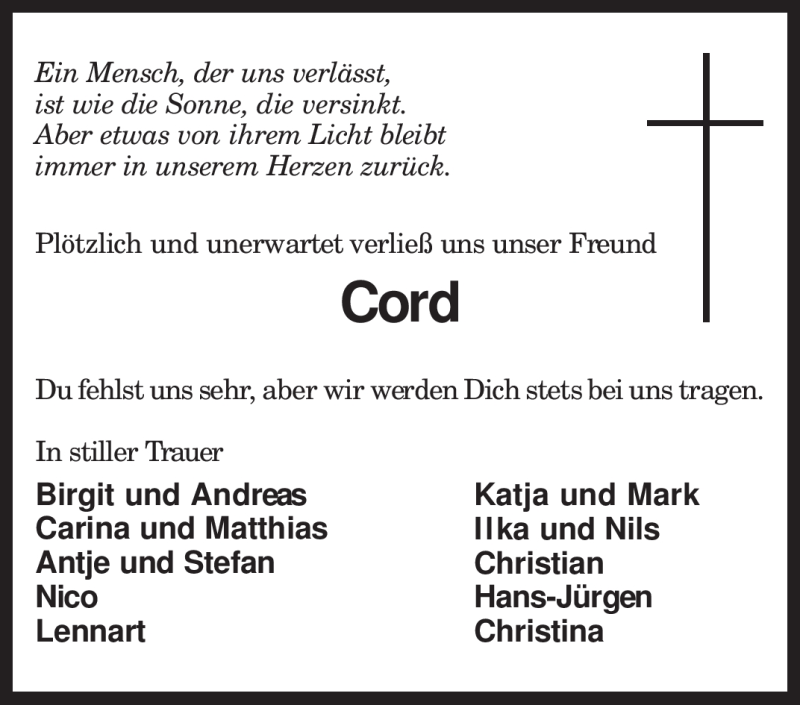  Traueranzeige für Cord Scheele vom 29.07.2009 aus KREISZEITUNG SYKE