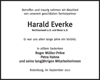Traueranzeige von Harald Everke von KREISZEITUNG SYKE