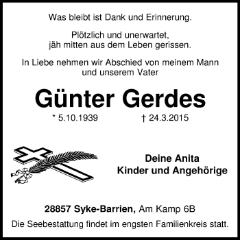 Traueranzeige von Günter Gerdes von KRZ