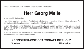 Traueranzeige von Georg Melle von KREISZEITUNG SYKE