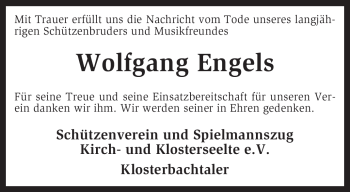 Traueranzeige von Wolfgang Engels von KREISZEITUNG SYKE