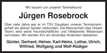 Traueranzeige von Jürgen Rosebrock von KREISZEITUNG SYKE