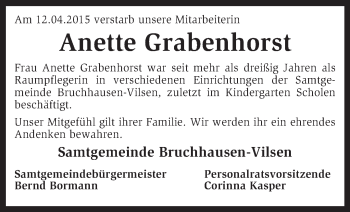 Traueranzeige von Anette Grabenhorst von KRZ