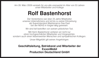 Traueranzeige von Rolf Bastenhorst von KREISZEITUNG SYKE