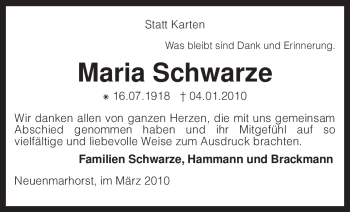 Traueranzeige von Maria Schwarze von KREISZEITUNG SYKE