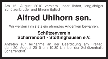 Traueranzeige von Alfred Uhlhorn von KREISZEITUNG SYKE