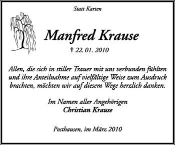 Traueranzeige von Manfred Krause von KREISZEITUNG SYKE