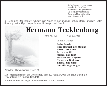 Traueranzeige von Hermann Tecklenburg von KRZ