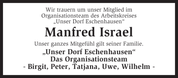 Traueranzeige von Manfred Israel von KREISZEITUNG SYKE