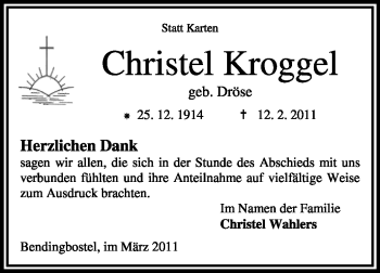 Traueranzeige von Christel Kroggel von KREISZEITUNG SYKE