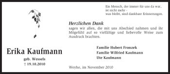 Traueranzeige von Erika Kaufmann von KREISZEITUNG SYKE