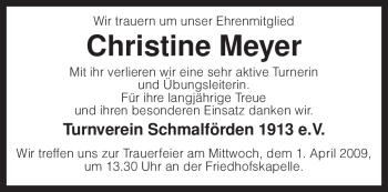 Traueranzeige von Christine Meyer von KREISZEITUNG SYKE