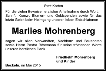 Traueranzeige von Marlies Mohrenberg von KRZ