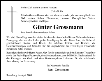 Traueranzeige von Günter Grossmann von KREISZEITUNG SYKE