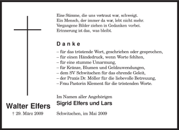 Traueranzeige von Walter Elfers von KREISZEITUNG SYKE