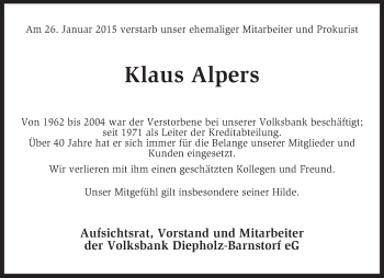 Traueranzeige von Klaus Alpers von KRZ