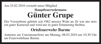 Traueranzeige von Günter Grupe von KREISZEITUNG SYKE