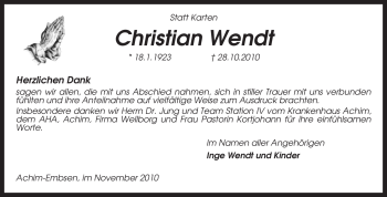 Traueranzeige von Christian Wendt von KREISZEITUNG SYKE