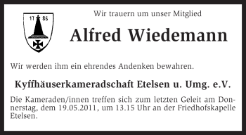 Traueranzeige von Alfred Wiedemann von KREISZEITUNG SYKE