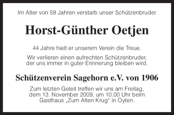 Traueranzeige von Horst-Günther Oetjen von KREISZEITUNG SYKE