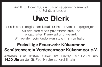 Traueranzeige von Uwe Dierk von KREISZEITUNG SYKE