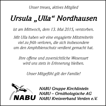 Traueranzeige von Ursula Nordhausen von KRZ