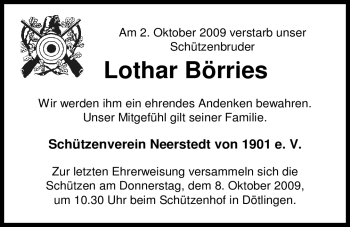 Traueranzeige von Lothar Börries 