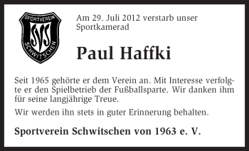 Traueranzeige von Paul Haffki von KREISZEITUNG SYKE