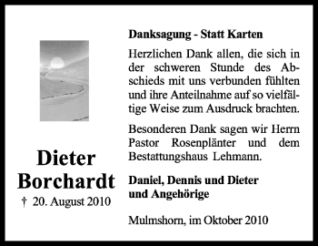 Traueranzeige von Dieter Borchardt von KREISZEITUNG SYKE