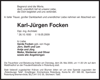 Traueranzeige von Karl-Jürgen Focken von KREISZEITUNG SYKE