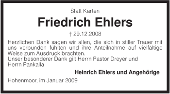 Traueranzeige von Friedrich Ehlers von KREISZEITUNG SYKE