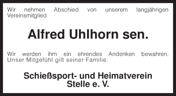 Traueranzeige von Alfred Uhlhorn von KREISZEITUNG SYKE