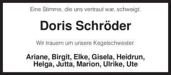 Traueranzeige von Doris Schröder von KREISZEITUNG SYKE