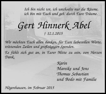 Traueranzeige von Gert Hinnerk Abel von KRZ