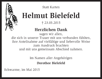 Traueranzeige von Helmut Bielefeld von KRZ